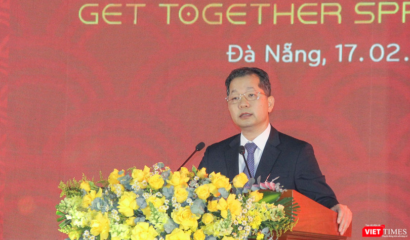 Bí thư Thành ủy Đà Nẵng Nguyễn Văn Quảng phát biểu tại chương trình gặp mặt doanh nghiệp đầu năm 2023 của lãnh đạo TP Đà Nẵng với các đại biểu, đại diện cho cộng đồng doanh nghiệp TP