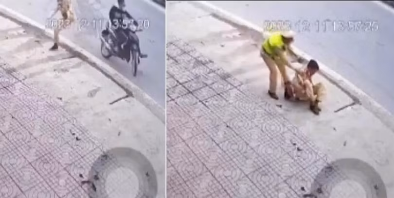 Hiện trường vụ việc Thiếu tá N.X.C - Cán bộ Đội CSGT - TT, Công an huyện Hưng Nguyên, Nghệ An bị tông gãy chân.