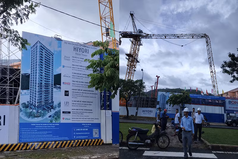 Hiện trường cẩu tháp bị gãy gập ở độ cao hơn 20m tại công trình Dự án chung cư Hiyori Aqua Tower.