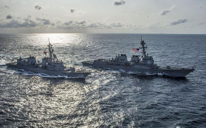 Tàu khu trục Mỹ và Nhật Bản tiến hành tập trận ở Tây Thái Bình Dương. Ảnh: Cankao