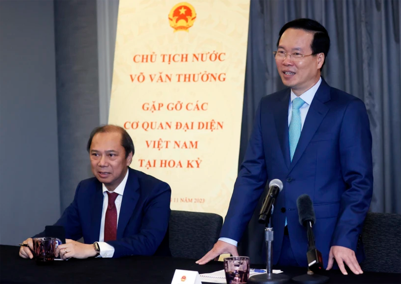 Chủ tịch nước Võ Văn Thưởng phát biểu tại buổi gặp mặt. (Ảnh: Thống Nhất/TTXVN)