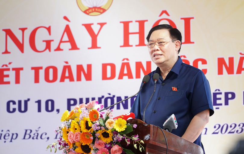 Chủ tịch Quốc hội Vương Đình Huệ phát biểu tại Ngày hội Đại Đoàn kết toàn Dân tộc ở Đà Nẵng.