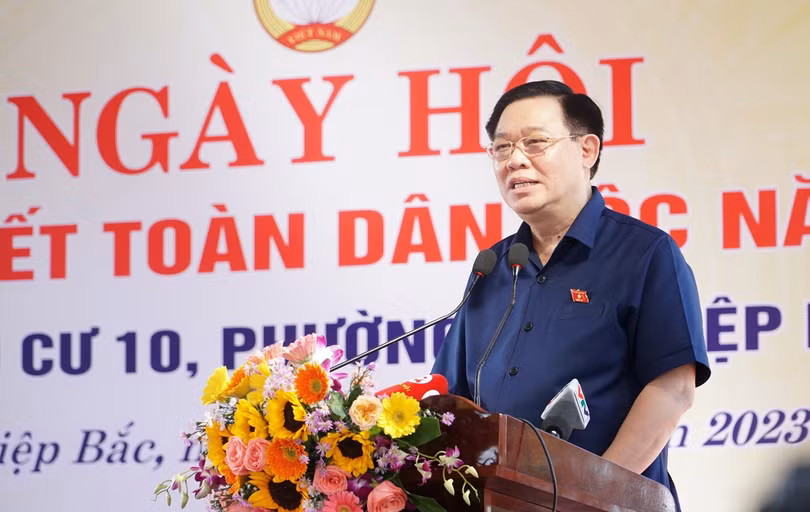 Chủ tịch Quốc hội Vương Đình Huệ phát biểu tại Ngày hội Đại Đoàn kết toàn Dân tộc ở Đà Nẵng.