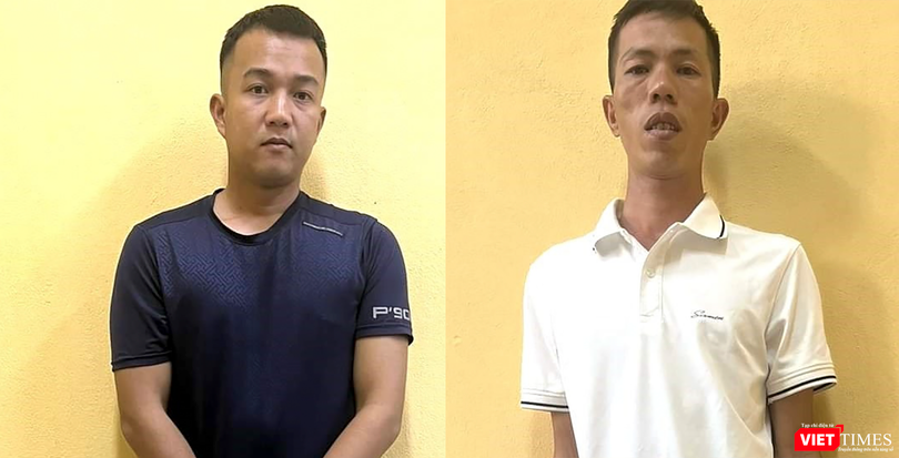 Hai đối tượng Đặng Văn Được và Trần Đông Lập tại cơ quan công an