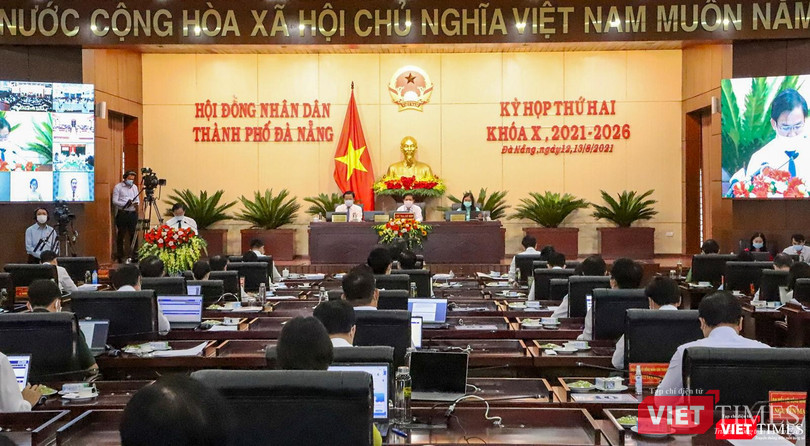 Quang cảnh Kỳ họp thứ 2 HĐND TP Đà Nẵng Khóa X, nhiệm kỳ 2021-2026 diễn ra sáng ngày 12/8