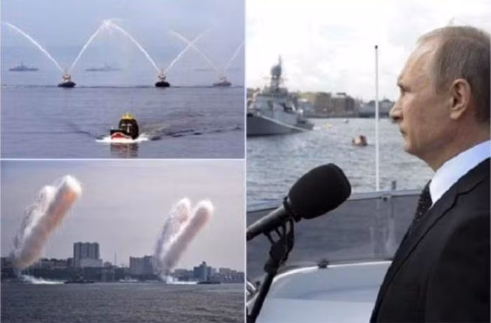 Ngày 31/7/2016, Tổng thống Nga Vladimir Putin tham gia Lễ duyệt binh nhân ngày thành lập Hải quân Nga. Ảnh: Chinatimes Đài Loan.