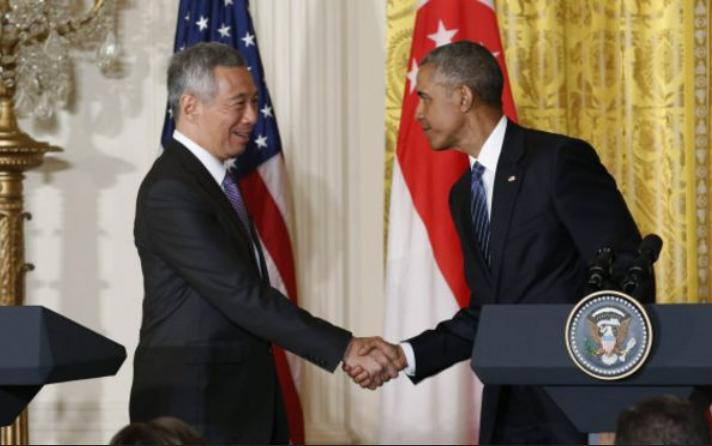 Ngày 2/8/2016, Thủ tướng Singapore Lý Hiển Long và Tổng thống Mỹ Barack Obama tiến hành hội đàm. Ảnh: BBC Anh