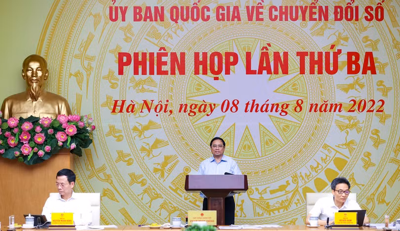 Thủ tướng Phạm Minh Chính chủ trì phiên họp thứ III của Ủy ban Quốc gia về chuyển đổi số - Ảnh: VGP/Nhật Bắc