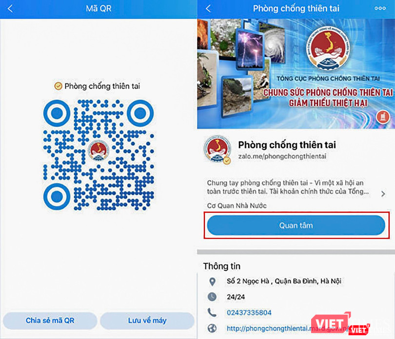 Hướng dẫn cách truy cập trang Zalo “Phòng chống thiên tai”
