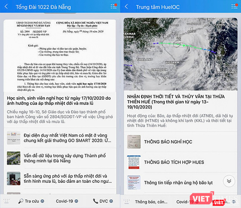 Tổng đài 1022 Đà Nẵng, Trung tâm HueIOC gửi thông báo đến Zalo của người dân