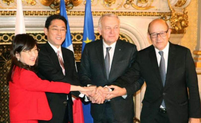 Hội nghị 2+2 giữa Bộ trưởng Ngoại giao và Bộ trưởng Quốc phòng Nhật Bản và Pháp ngày 6/1/2017. Ảnh: Cankao