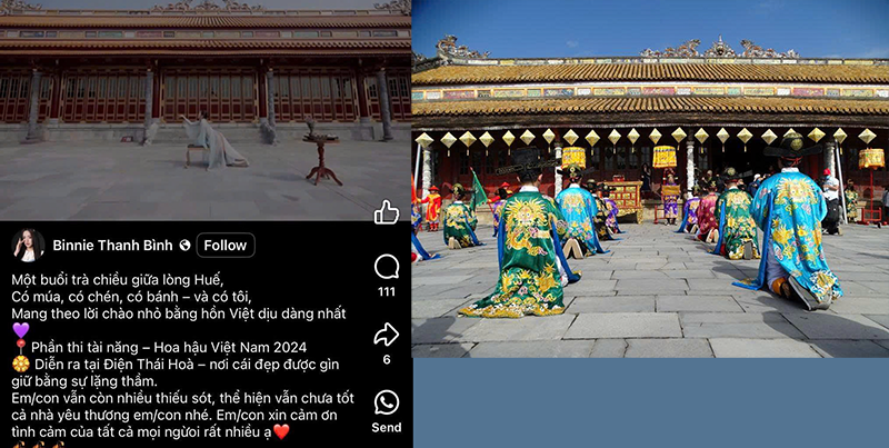 Màn trình diễn tài năng của thí sinh Võ Thị Thanh Bình bị cộng đồng mạng phản ứng và hình ảnh tái hiện không gian lễ chầu trên Sân Đại Triều Nghi, trước Điện Thái Hòa, Đại nội Huế.