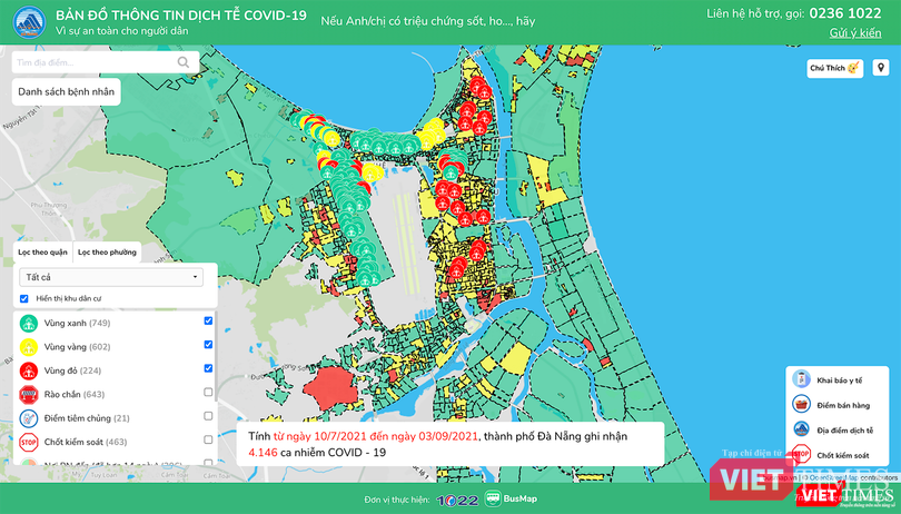 Bản đồ thông tin dịch tễ COVID-19 tại TP Đà Nẵng