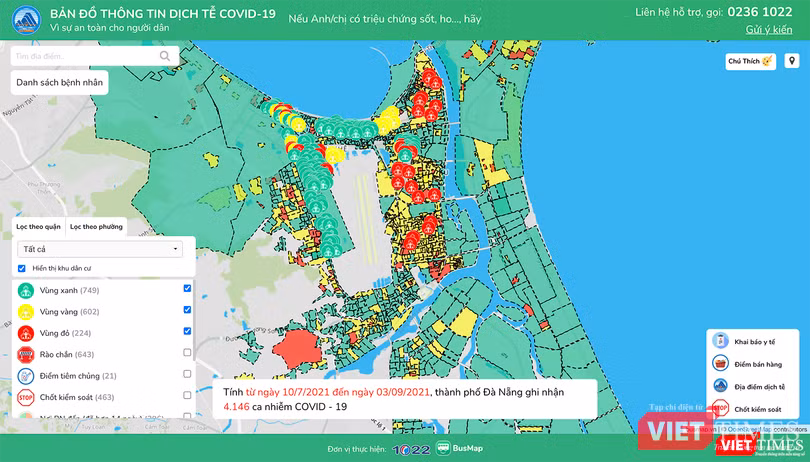 Bản đồ thông tin dịch tễ COVID-19 tại TP Đà Nẵng