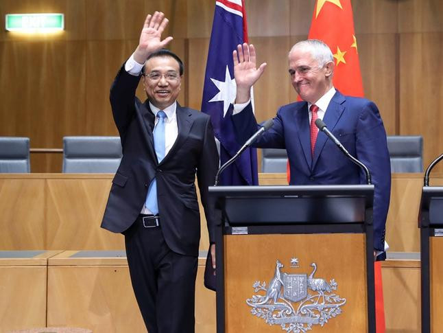 Ngày 24/3/2017, Thủ tướng Trung Quốc Lý Khắc Cường và Thủ tướng Australia Malcolm Turnbull gặp gỡ với báo chí. Ảnh: Wenxuecity