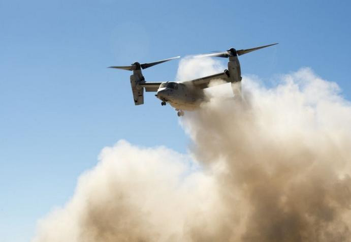 Ngày 5/1/2017, máy bay vận tải cánh xoay nghiêng MV-22 Osprey triển khai tập luyện ở Djibouti, châu Phi. Ảnh: Cankao