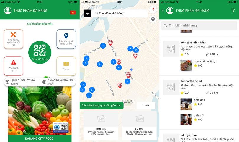 Giao diện ứng dụng Danang City Food.