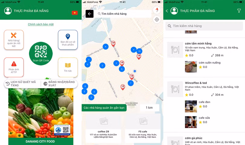 Giao diện ứng dụng Danang City Food.