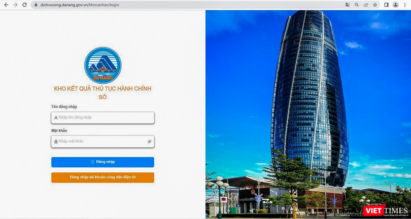 Giao diện Kho kết quả TTHC số TP Đà Nẵng