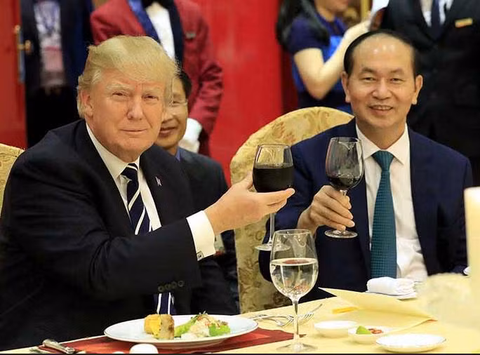 Tổng thống Mỹ Donald Trump và Chủ tịch nước Trần Đại Quang tại tiệc chiêu đãi tối ngày 11/11/2017.