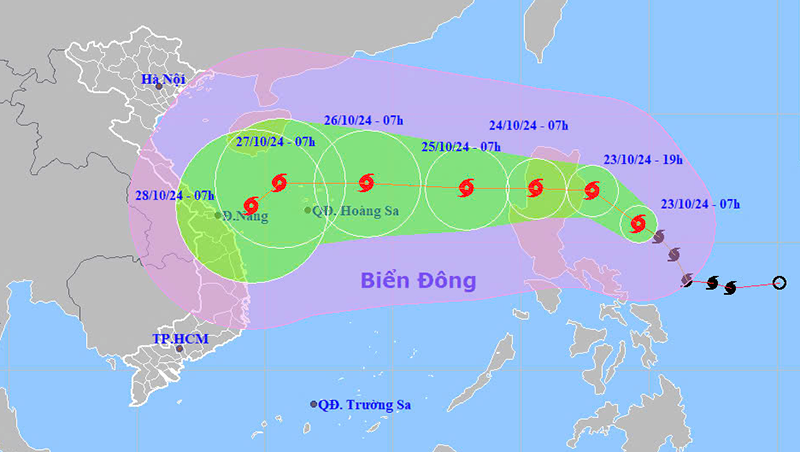 Dư báo đường đi của bão TRAMI trên biển Đông