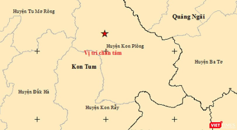 Vị trí xảy ra trận động đất thứ 12 trên địa bàn huyện Kon Plông (tỉnh Kon Tum).