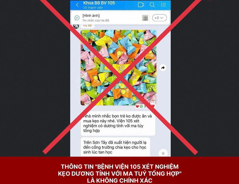 Công an Hà Nội bác tin "Bệnh viện 105 xét nghiệm kẹo dương tính với ma tuý tổng hợp" lan truyền trên zalo (ảnh CAHNCC)