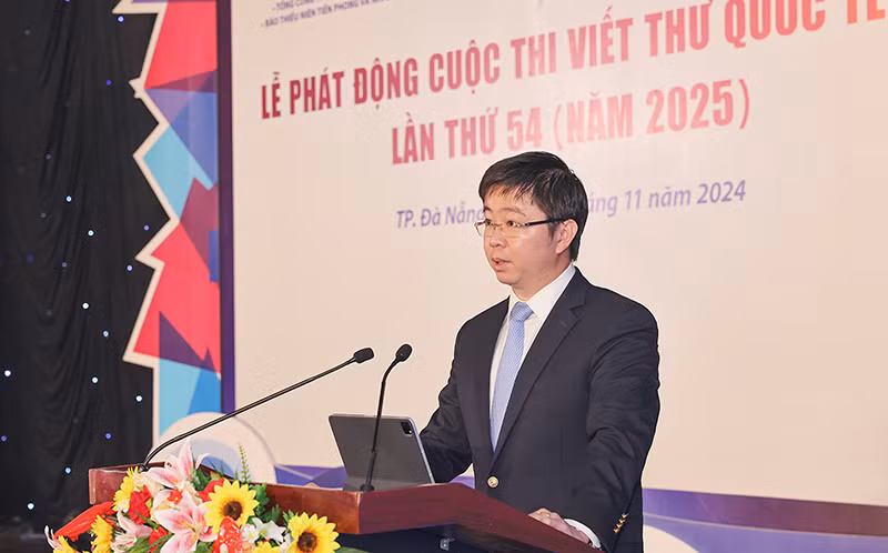 Ông Bùi Hoàng Phương, Thứ trưởng Bộ TT&TT, Trưởng ban tổ chức cuộc thi Viết thư quốc tế UPU lần thứ 54, phát biểu tại lễ phát động cuộc thi.