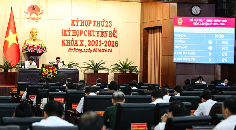 100% đại biểu HĐND TP Đà Nẵng bỏ phiếu thông qua Nghị quyết sáp nhập Đà Nẵng và Quảng Nam.