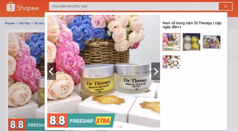 Hình ảnh sản phẩm mỹ phẩm kem Dr Therapy Melasma-Best for spa Night cream được bán trên sàn thương mại điện tử Shopee. (Ảnh chụp màn hình)