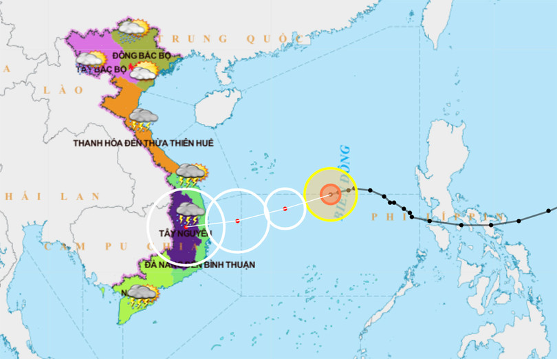 Hướng di chuyển của bão số 10 trong 24h tới