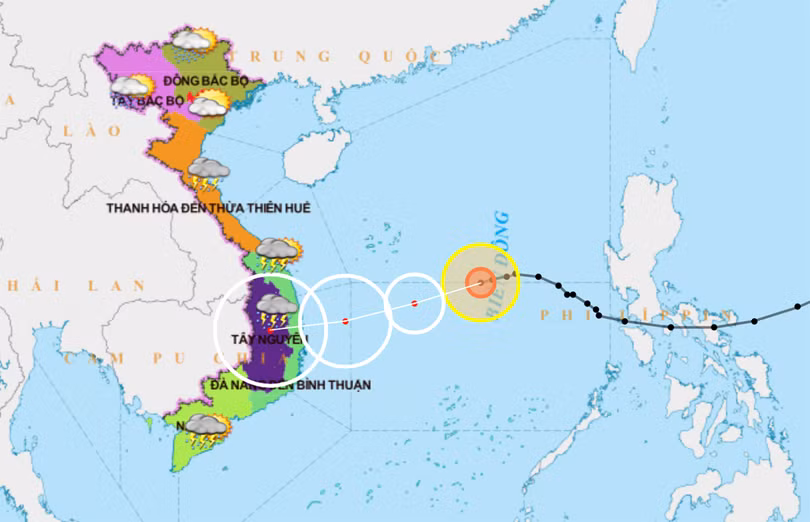 Hướng di chuyển của bão số 10 trong 24h tới