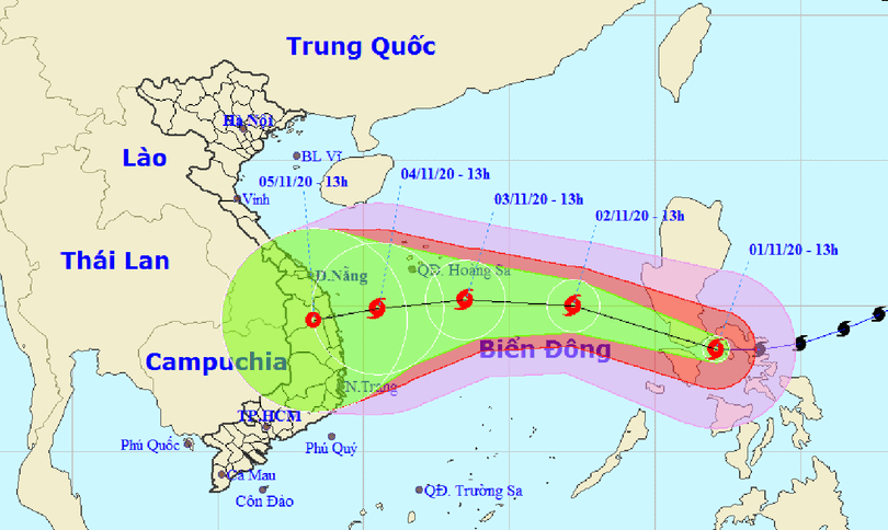 Đường đi của bão số 10 sau khi đi vào biển Đông