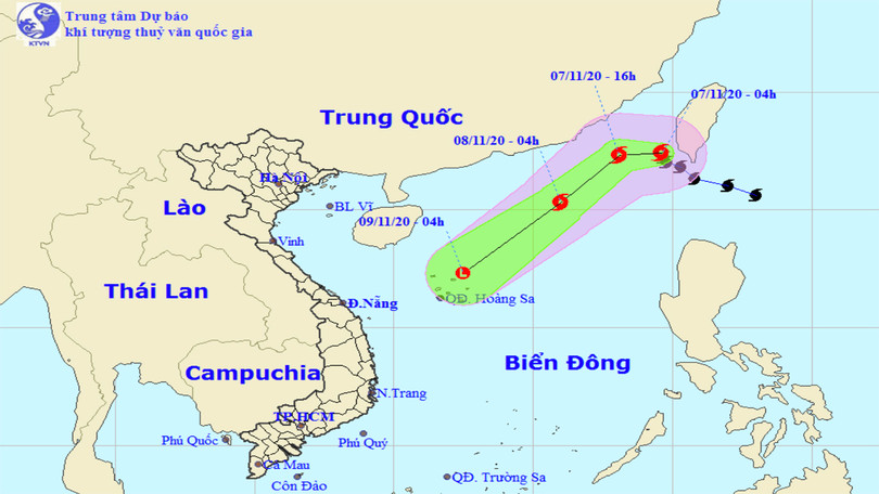 Đường đi của bão Atsani trên biển