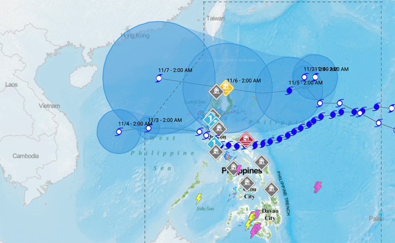 Dự báo đường đi của bão số 10 (bãi Goni) và bão Atsani của cơ quan khí tượng Philippines