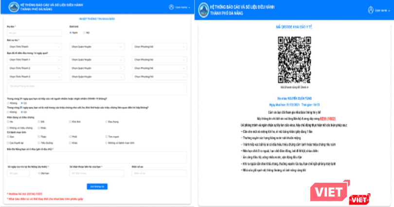 Giao diện khai báo online ra/vào TP Đà Nẵng để phòng dịch COVID-19