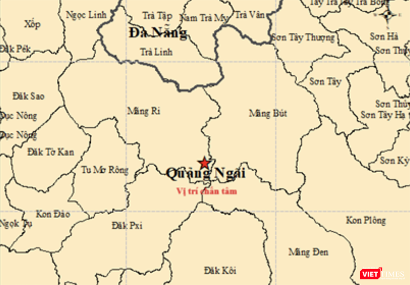 Vị trí liên tiếp xảy ra động đất ở Quảng Ngãi. Ảnh: Viện Vật lý địa cầu Việt Nam