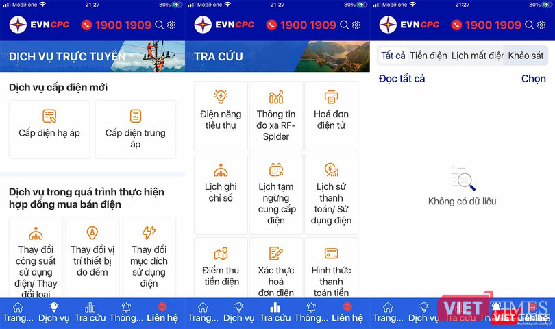Các chức năng trên ứng dụng EVNCPC CSKH do Điện lực miền Trung cung cấp Các chức năng trên ứng dụng EVNCPC CSKH do Điện lực miền Trung cung cấp