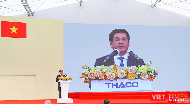 Ông Nguyễn Hồng Diên - Bộ trưởng Bộ Công Thương phát biểu tại lễ xuất lô hàng sơ mi rơ moóc đầu tiên sang thị trường Mỹ