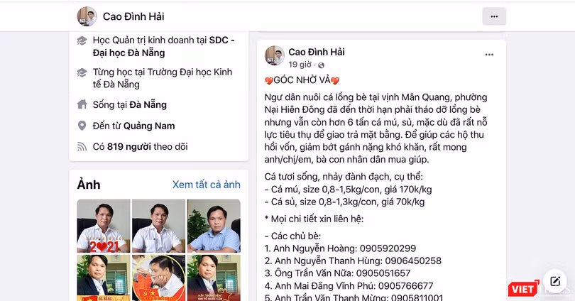 Nội dung kêu gọi cộng đồng chung tay hỗ trợ ngư dân của Chủ tịch phường Nại Hiên Đông
