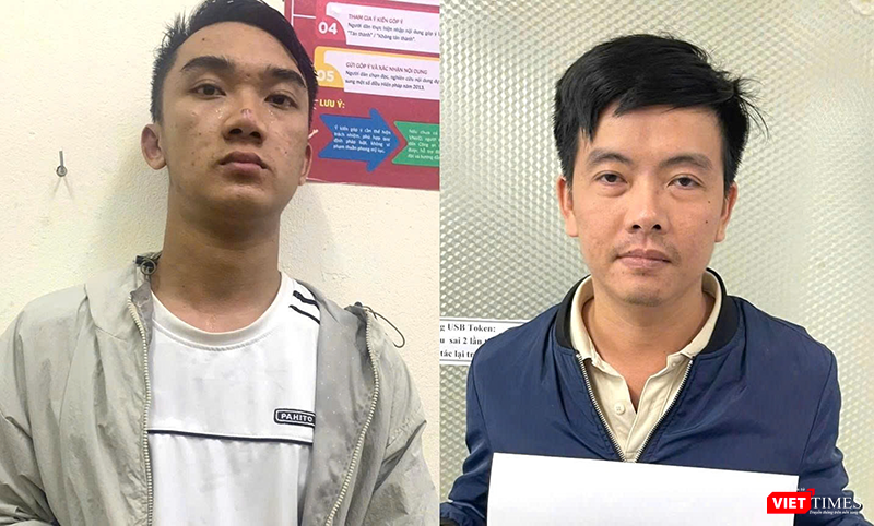 Các đối tượng trong đường dây lừa đảo qua mạng tại cơ quan công an. Ảnh Công an cung cấp.