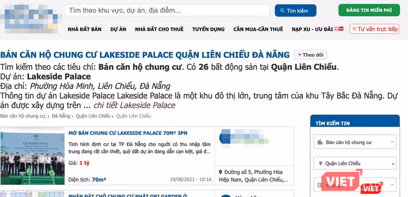 Thông tin rao bán căn hộ chung cư nhà ở xã hội tại lô B4-1 thuộc dự án Khu đô thị Xanh Bàu Tràm Lakeside trên mạng