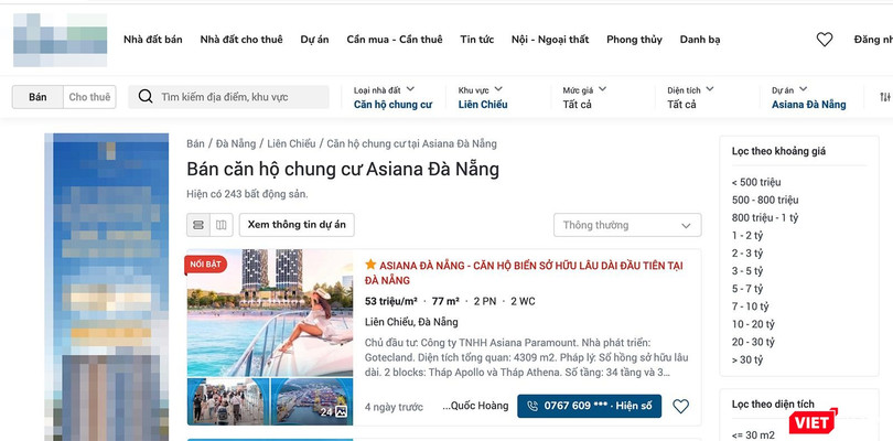 Bất chấp dự án Khu căn hộ Asiana chưa đủ điều kiện, các trang web vẫn rao bán