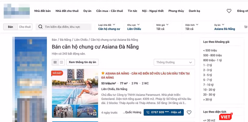 Bất chấp dự án Khu căn hộ Asiana chưa đủ điều kiện, các trang web vẫn rao bán