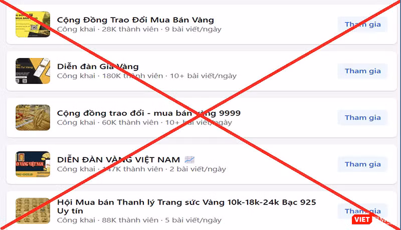 Các hội nhóm được Công an Đà Nẵng cảnh báo có hành vi lừa đảo mua bán vàng. Ảnh CATP