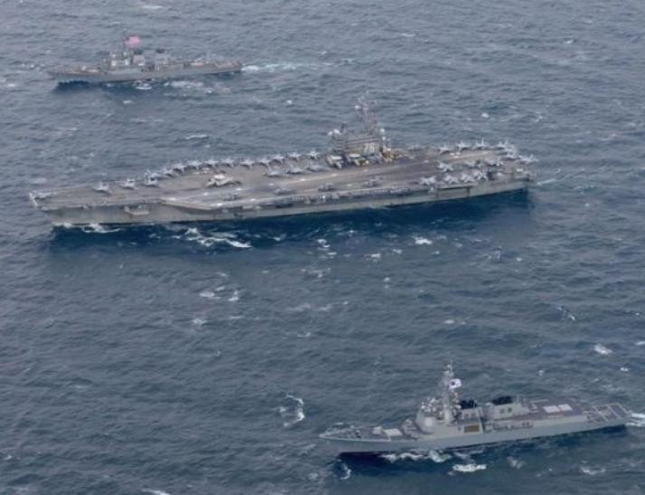 Mỹ và Hàn Quốc đang tiến hành tập trận chung ở vùng biển gần Triều Tiên. Ảnh: The Epoch Times.