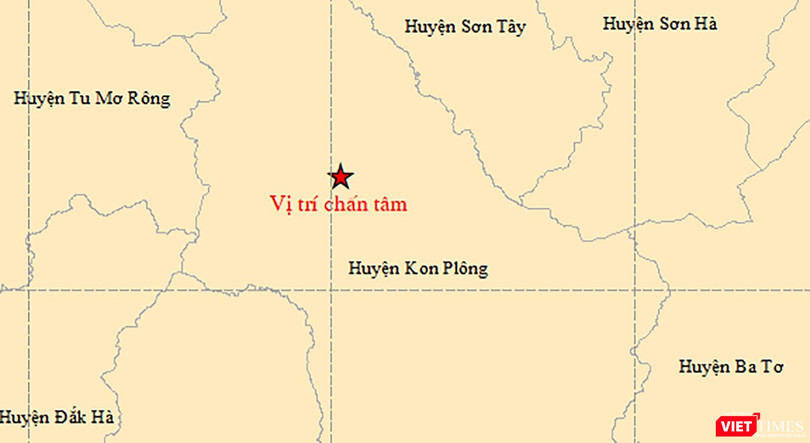Vị trí tâm chấn của trận động đất xảy ra vào hồi14h33’50” (giờ Hà Nội) ngày 11/9 tại khu vực huyện Kon Plông, tỉnh Kon Tum (ảnh igp-vast.vn)