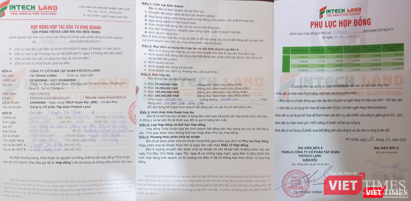 Hợp đồng và phụ lục hợp đồng giữa các nhà đầu tư với FintechLand