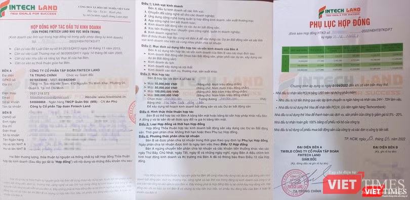 Hợp đồng và phụ lục hợp đồng giữa các nhà đầu tư với FintechLand