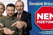 Áp phích vận động của chính phủ Hungary kêu gọi người dân tham gia bản kiến ​​nghị quốc gia về việc tài trợ cho Ukraine. Ảnh: Getty.